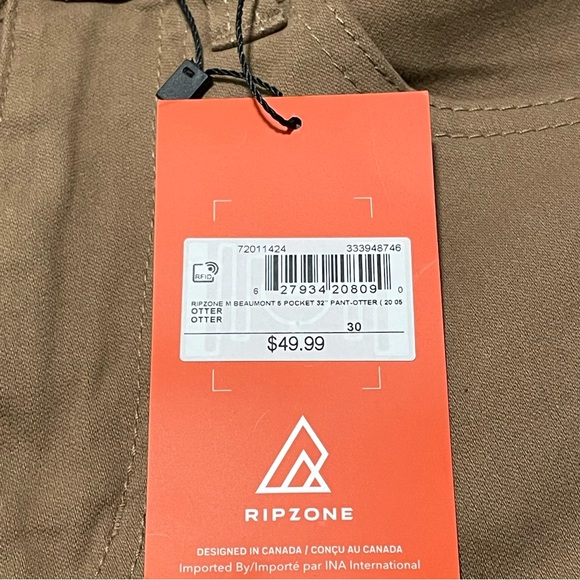 Ripzone Brown Chinos Pants 30x32 5-Pocket Slim Fit Stretch-Cotton Streetwear NWT - Picture 5 of 10